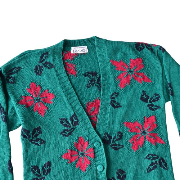 Vintage Oversized Cardigan in Turquoise and Hot Pink Floral Knit - Picture 2 of 8